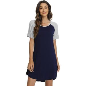 imageWiWi Viscose from Bamboo Nightgowns for Women Lightweight Casual Nightgown Short Sleeve Sleep Shirt Soft Summer Night SXXLBnavy