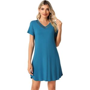 imageWiWi Viscose from Bamboo Nightgowns for Women Lightweight Casual Nightgown Short Sleeve Sleep Shirt Soft Summer Night SXXLCteal Blue