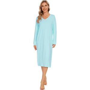 imageWiWi Viscose from Bamboo Nightgowns for Women Long Sleeve Nightgown Soft Pajamas Warm Sleepwear Dress Night Gowns SXXLAqua