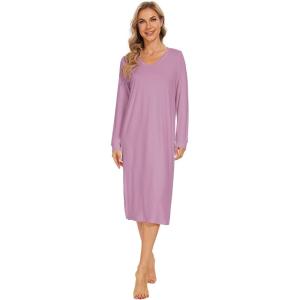 imageWiWi Viscose from Bamboo Nightgowns for Women Long Sleeve Nightgown Soft Pajamas Warm Sleepwear Dress Night Gowns SXXLDusty Rose