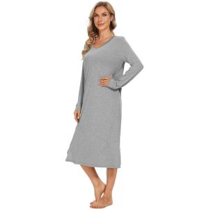 imageWiWi Viscose from Bamboo Nightgowns for Women Long Sleeve Nightgown Soft Pajamas Warm Sleepwear Dress Night Gowns SXXLHeather Grey