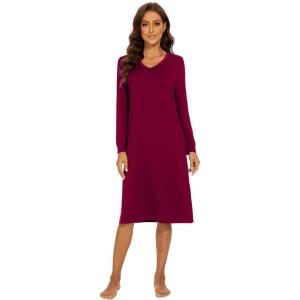 imageWiWi Viscose from Bamboo Nightgowns for Women Long Sleeve Nightgown Soft Pajamas Warm Sleepwear Dress Night Gowns SXXLWine