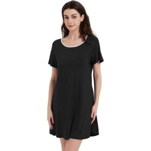 imageWiWi Viscose from Bamboo Nightgowns for Women Soft Short Sleeve Sleepwear Sleep Shirts Cool Nightwear SXXLBlack