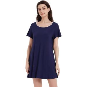 imageWiWi Viscose from Bamboo Nightgowns for Women Soft Short Sleeve Sleepwear Sleep Shirts Cool Nightwear SXXLNavy