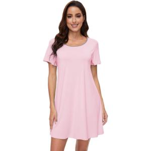 imageWiWi Viscose from Bamboo Nightgowns for Women Soft Short Sleeve Sleepwear Sleep Shirts Cool Nightwear SXXLPink