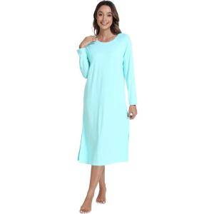 imageWiWi Womens Long Nightgowns Longsleeved Crew Neck Lightweight Sleepwear Viscose from Bamboo SXXLAqua