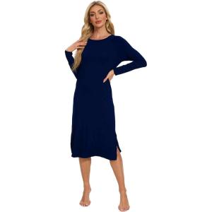imageWiWi Womens Long Nightgowns Longsleeved Crew Neck Lightweight Sleepwear Viscose from Bamboo SXXLNavy