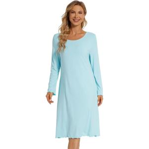imageWiWi Womens Long Sleeve Nightgowns Scoop Neck Sleepwear Sleep Dress Bamboo Viscose Comfy Sleep Pjs Gowns SXXLAqua