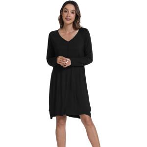 imageWiWi Womens Long Sleeve Viscose from Bamboo Nightgowns Soft Sleep Shirt V Neck Night Dress Button Down Nightshirt SXXLBlack