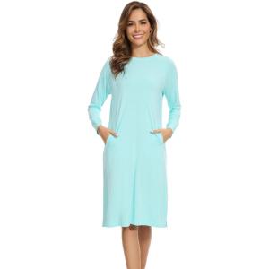 imageWiWi Womens NightgownsViscose from Bamboo Long Sleeve Pajama Gwons Nightshirts Soft Sleepshirt with Pockets SXXLAqua