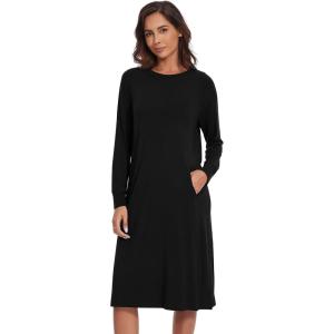 imageWiWi Womens NightgownsViscose from Bamboo Long Sleeve Pajama Gwons Nightshirts Soft Sleepshirt with Pockets SXXLBlack