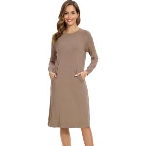 imageWiWi Womens NightgownsViscose from Bamboo Long Sleeve Pajama Gwons Nightshirts Soft Sleepshirt with Pockets SXXLCamel