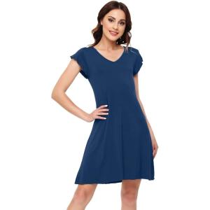 imageWiWi Womens Soft Nightgowns Night Shirt Short Sleeve Sleep Shirts Ladies Plus Size Sleepwear SXXLCink Blue