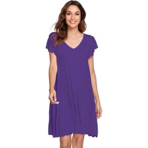 imageWiWi Womens Soft Nightgowns Night Shirt Short Sleeve Sleep Shirts Ladies Plus Size Sleepwear SXXLClilac