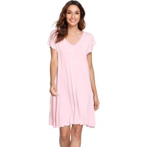 imageWiWi Womens Soft Nightgowns Night Shirt Short Sleeve Sleep Shirts Ladies Plus Size Sleepwear SXXLCpink