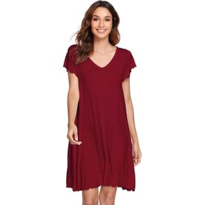 imageWiWi Womens Soft Nightgowns Night Shirt Short Sleeve Sleep Shirts Ladies Plus Size Sleepwear SXXLCwine Red