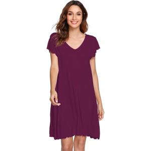 imageWiWi Womens Soft Nightgowns Night Shirt Short Sleeve Sleep Shirts Ladies Plus Size Sleepwear SXXLMulberry