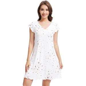 imageWiWi Womens Soft Nightgowns Night Shirt Short Sleeve Sleep Shirts Ladies Plus Size Sleepwear SXXLWhite Stars