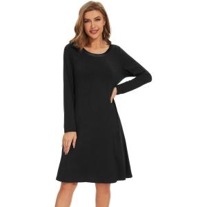imageWiWi Womens Viscose from Bamboo Nightgowns Long Sleeve Crewneck Sleepshirts Casual Loose Gown Soft Sleep Shirt SXXLAblack