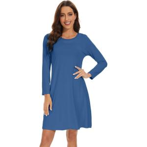 imageWiWi Womens Viscose from Bamboo Nightgowns Long Sleeve Crewneck Sleepshirts Casual Loose Gown Soft Sleep Shirt SXXLAprussian Blue