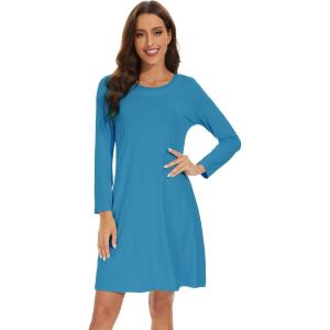 imageWiWi Womens Viscose from Bamboo Nightgowns Long Sleeve Crewneck Sleepshirts Casual Loose Gown Soft Sleep Shirt SXXLAteal Blue