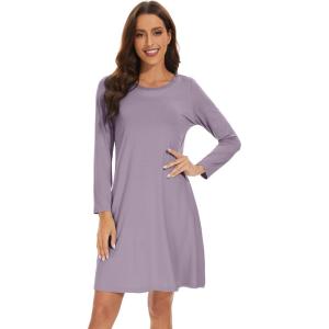 imageWiWi Womens Viscose from Bamboo Nightgowns Long Sleeve Crewneck Sleepshirts Casual Loose Gown Soft Sleep Shirt SXXLAviolet
