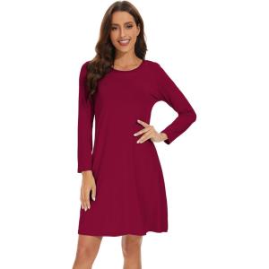 imageWiWi Womens Viscose from Bamboo Nightgowns Long Sleeve Crewneck Sleepshirts Casual Loose Gown Soft Sleep Shirt SXXLAwine