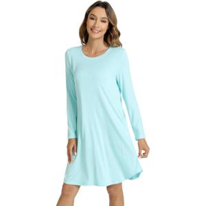 imageWiWi Womens Viscose from Bamboo Nightgowns Long Sleeve Crewneck Sleepshirts Casual Loose Gown Soft Sleep Shirt SXXLBaqua