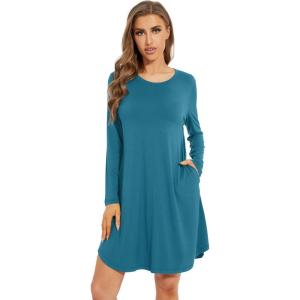 imageWiWi Womens Viscose from Bamboo Nightgowns Long Sleeve Crewneck Sleepshirts Casual Loose Gown Soft Sleep Shirt SXXLBdark Teal
