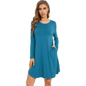 imageWiWi Womens Viscose from Bamboo Nightgowns Long Sleeve Crewneck Sleepshirts Casual Loose Gown Soft Sleep Shirt SXXLBteal Blue