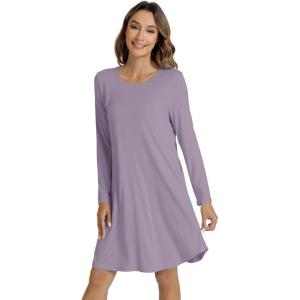 imageWiWi Womens Viscose from Bamboo Nightgowns Long Sleeve Crewneck Sleepshirts Casual Loose Gown Soft Sleep Shirt SXXLBviolet