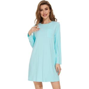 imageWiWi Womens Viscose from Bamboo Nightgowns Long Sleeve Crewneck Sleepshirts Casual Loose Gown Soft Sleep Shirt SXXLCaqua