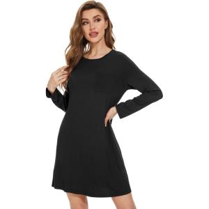 imageWiWi Womens Viscose from Bamboo Nightgowns Long Sleeve Crewneck Sleepshirts Casual Loose Gown Soft Sleep Shirt SXXLCblack