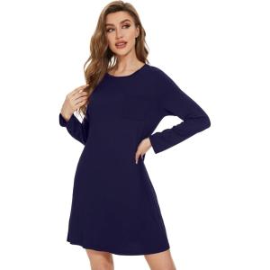 imageWiWi Womens Viscose from Bamboo Nightgowns Long Sleeve Crewneck Sleepshirts Casual Loose Gown Soft Sleep Shirt SXXLCnavy