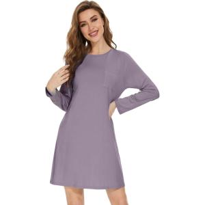 imageWiWi Womens Viscose from Bamboo Nightgowns Long Sleeve Crewneck Sleepshirts Casual Loose Gown Soft Sleep Shirt SXXLCviolet