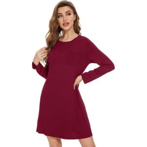 imageWiWi Womens Viscose from Bamboo Nightgowns Long Sleeve Crewneck Sleepshirts Casual Loose Gown Soft Sleep Shirt SXXLCwine