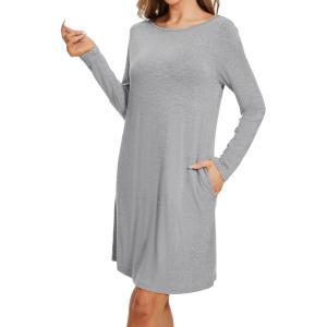 imageWiWi Womens Viscose from Bamboo Nightgowns Long Sleeve Crewneck Sleepshirts Casual Loose Gown Soft Sleep Shirt SXXLDheather Grey