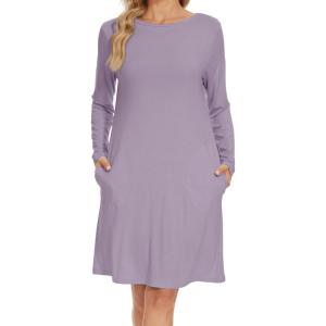 imageWiWi Womens Viscose from Bamboo Nightgowns Long Sleeve Crewneck Sleepshirts Casual Loose Gown Soft Sleep Shirt SXXLDviolet