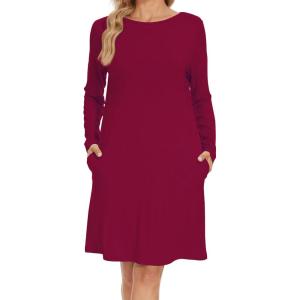 imageWiWi Womens Viscose from Bamboo Nightgowns Long Sleeve Crewneck Sleepshirts Casual Loose Gown Soft Sleep Shirt SXXLDwine