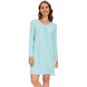 imageWiWi Womens Viscose from Bamboo Nightgowns Long Sleeve Crewneck Sleepshirts Casual Loose Gown Soft Sleep Shirt SXXLEaqua