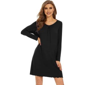 imageWiWi Womens Viscose from Bamboo Nightgowns Long Sleeve Crewneck Sleepshirts Casual Loose Gown Soft Sleep Shirt SXXLEblack