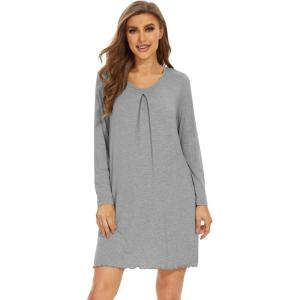 imageWiWi Womens Viscose from Bamboo Nightgowns Long Sleeve Crewneck Sleepshirts Casual Loose Gown Soft Sleep Shirt SXXLEheather Grey