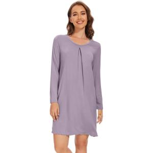 imageWiWi Womens Viscose from Bamboo Nightgowns Long Sleeve Crewneck Sleepshirts Casual Loose Gown Soft Sleep Shirt SXXLEviolet