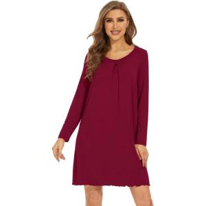 imageWiWi Womens Viscose from Bamboo Nightgowns Long Sleeve Crewneck Sleepshirts Casual Loose Gown Soft Sleep Shirt SXXLEwine