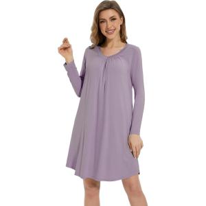 imageWiWi Womens Viscose from Bamboo Nightgowns Long Sleeve Warm Nighties Sleepshirts Loose Vneck Sleepwar Pjs Dress SXXLViolet