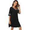 imageWiWi Bamboo Viscose Nightgowns for Women 34 Sleeve Nightshirts Sleep Shirt Plus Size Sleepwear Pajamas Dress S4XCblackDark Heather Grey