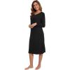 imageWiWi Nightgowns for Women Long Sleeve Night shirt Soft Sleepshirt Satin V Neck SleepwearViscose Made from Bamboo SXXLBlack