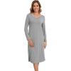 imageWiWi Nightgowns for Women Long Sleeve Night shirt Soft Sleepshirt Satin V Neck SleepwearViscose Made from Bamboo SXXLHeather Grey