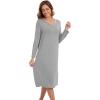 imageWiWi Nightgowns for Women Long Sleeve Night shirt Soft Sleepshirt Satin V Neck SleepwearViscose Made from Bamboo SXXLHeather Grey
