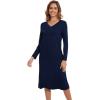 imageWiWi Nightgowns for Women Long Sleeve Night shirt Soft Sleepshirt Satin V Neck SleepwearViscose Made from Bamboo SXXLNavy
